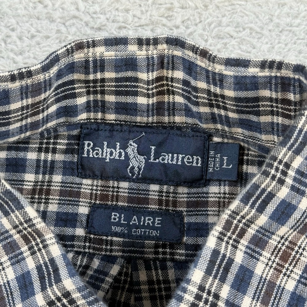 Polo Ralph Lauren Shirt Mens Large Plaid Blaire Cotton Long Sleeve Button Pony - Picture 3 of 7